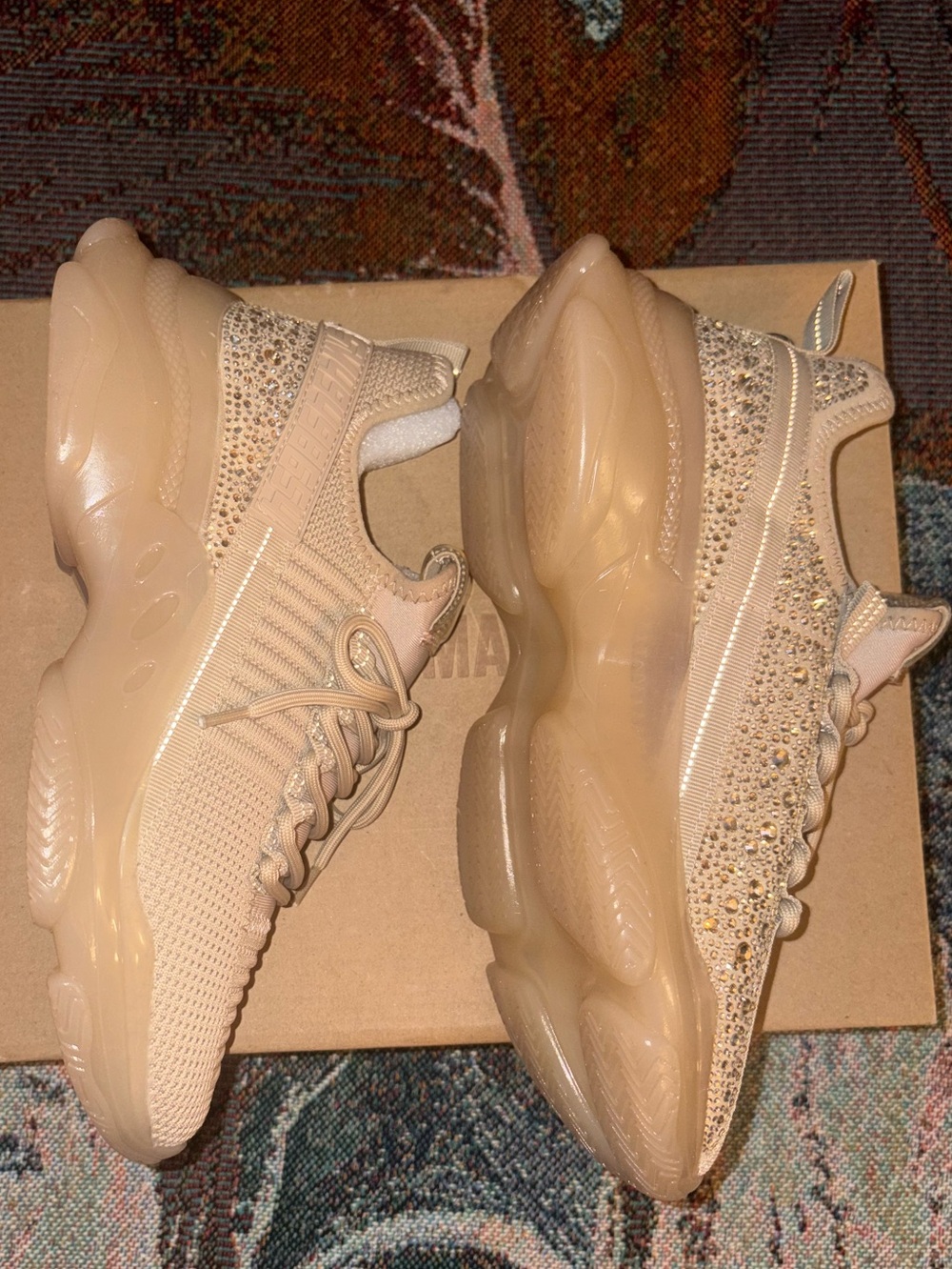 Steve Madden Blush Maxima Tan Knit Sneakers with Crystal Embellishments - Picture 6 of 6